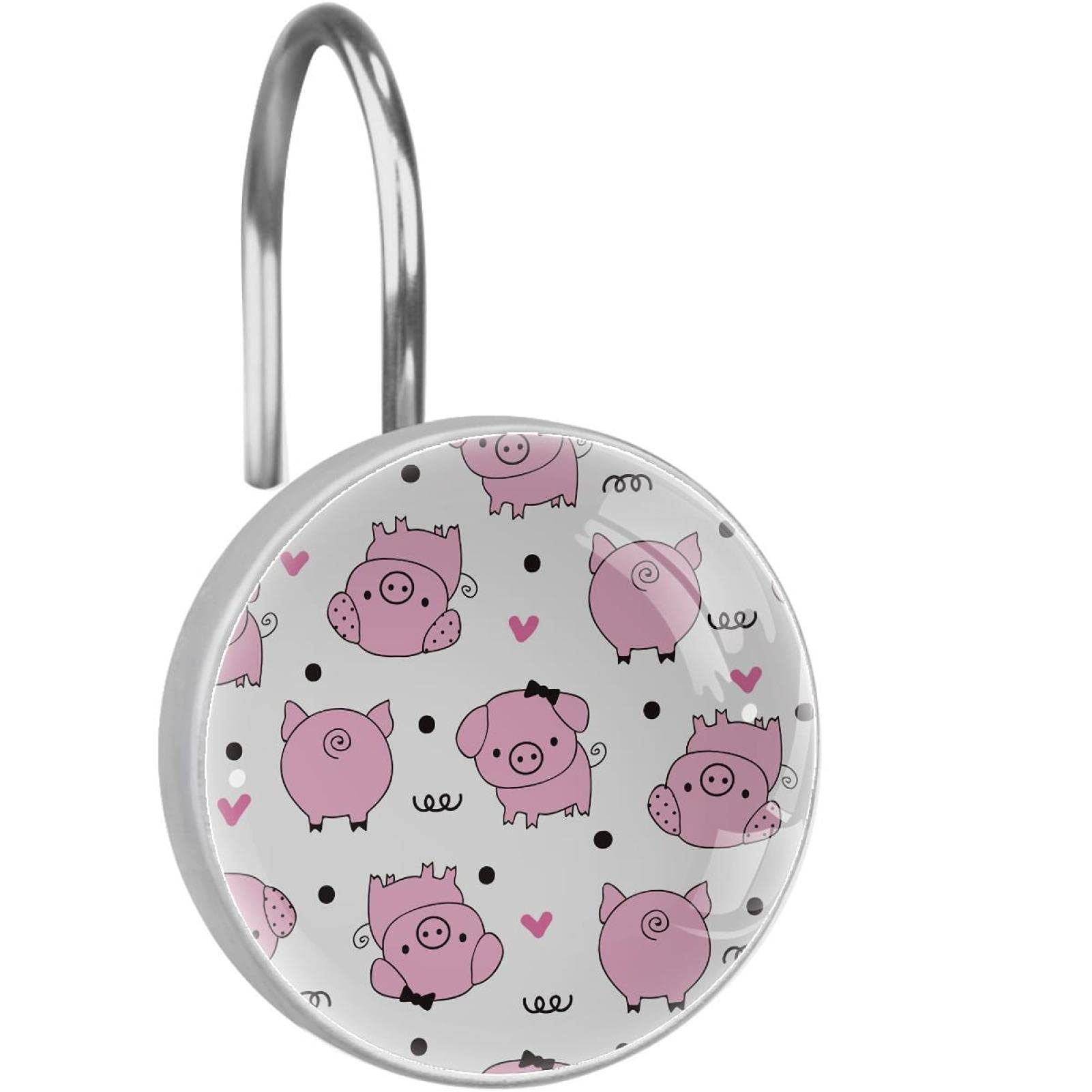 Crochets rideau de douche cochon rose acier inoxydable - Anneaux décoratifs salle de bain lot 12
