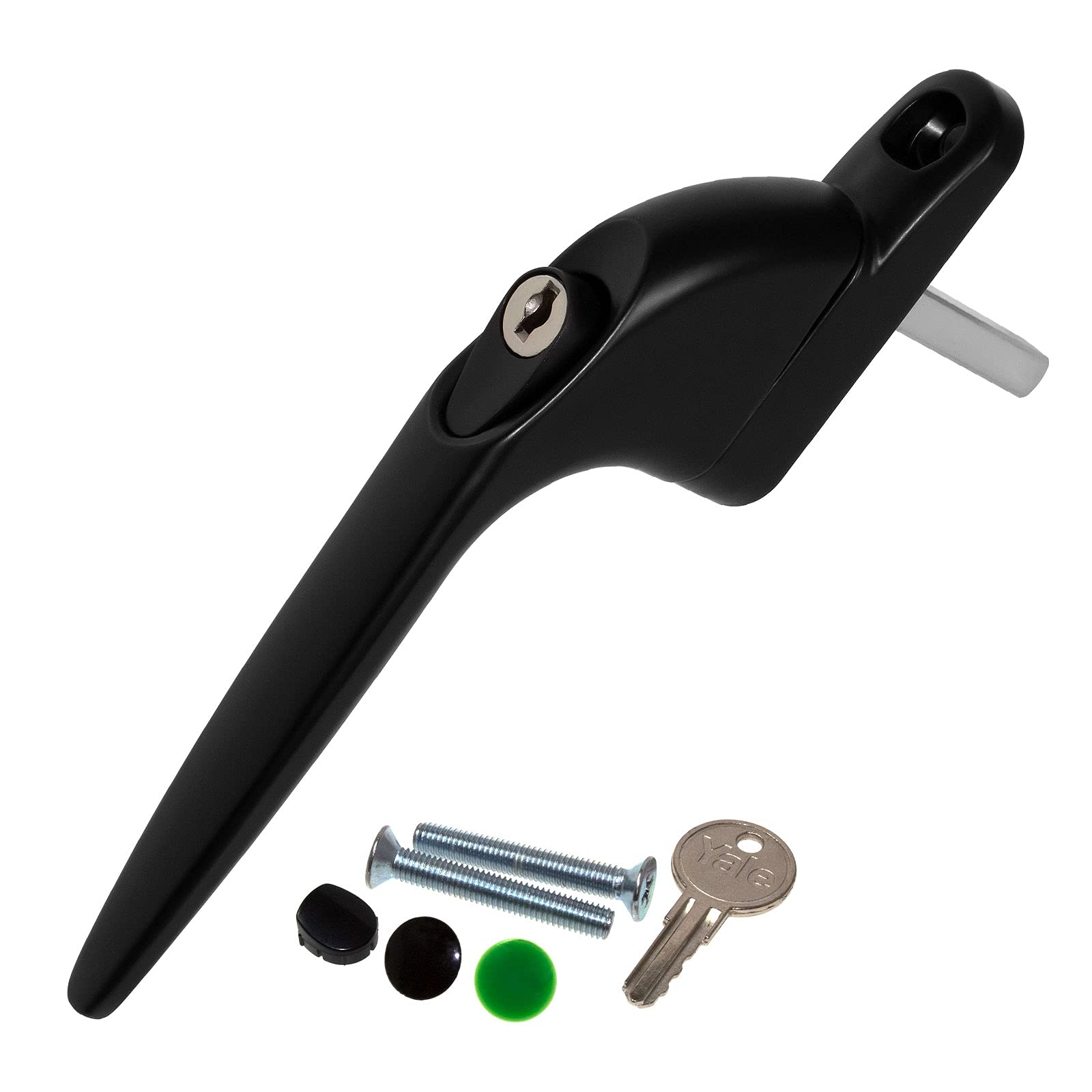 Black Yale UPVC Window Handle Inline Double Glazing Universal Key Locking Espag - 40mm Spindle
