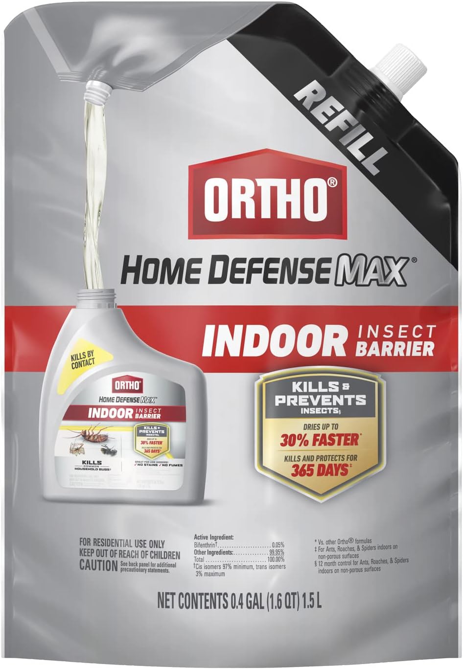 Ortho Home Defense Max Indoor Insect Barrier Refill Pouch - Insect Spray Refill, Bug Killer Spray Controls Ants, Roaches, Spiders, and More, 1.5 L