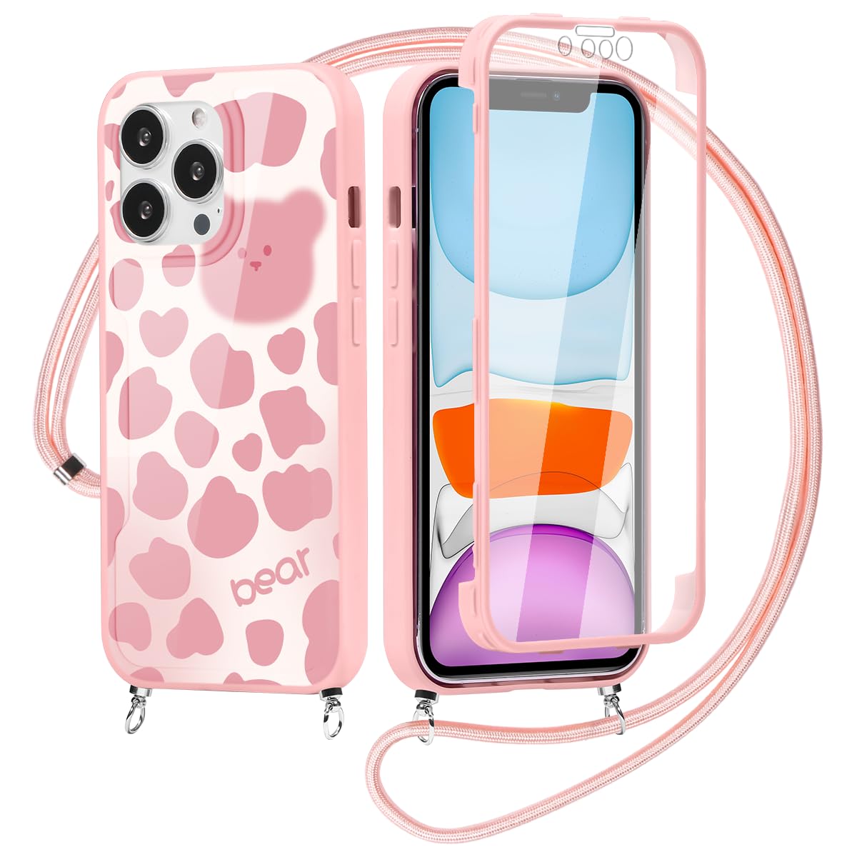 Yoedge 360° Handyhülle Mit Kette Für IPhone 14 6,1 Zoll – Vollschutz TPU, Integrierter Displayschutz, Stoßfest & Umhängen – Schwarz