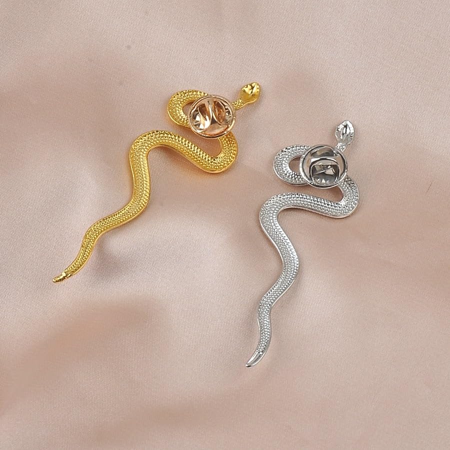 Image of Dainty Long Snake Brooch Pin Gothic Simple Sanke Pin Stainless Steel Smooth Snake Collar Pin Coat Suit Accessory Metal Animal Lapel Pin Banquet Badge Pins Backpack Bag Brooches Pin for Women Men