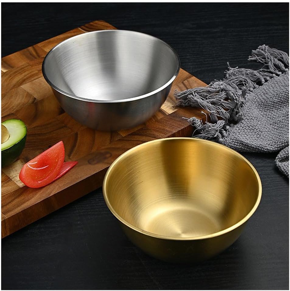 Stainless Steel Mixing Bowl, Stainless Steel Deep Bowl Design Kitchen Metal Bowls for Cooking Baking Mixing Marinating Cake Bread Salad(Size:19cm,Color:Gold)