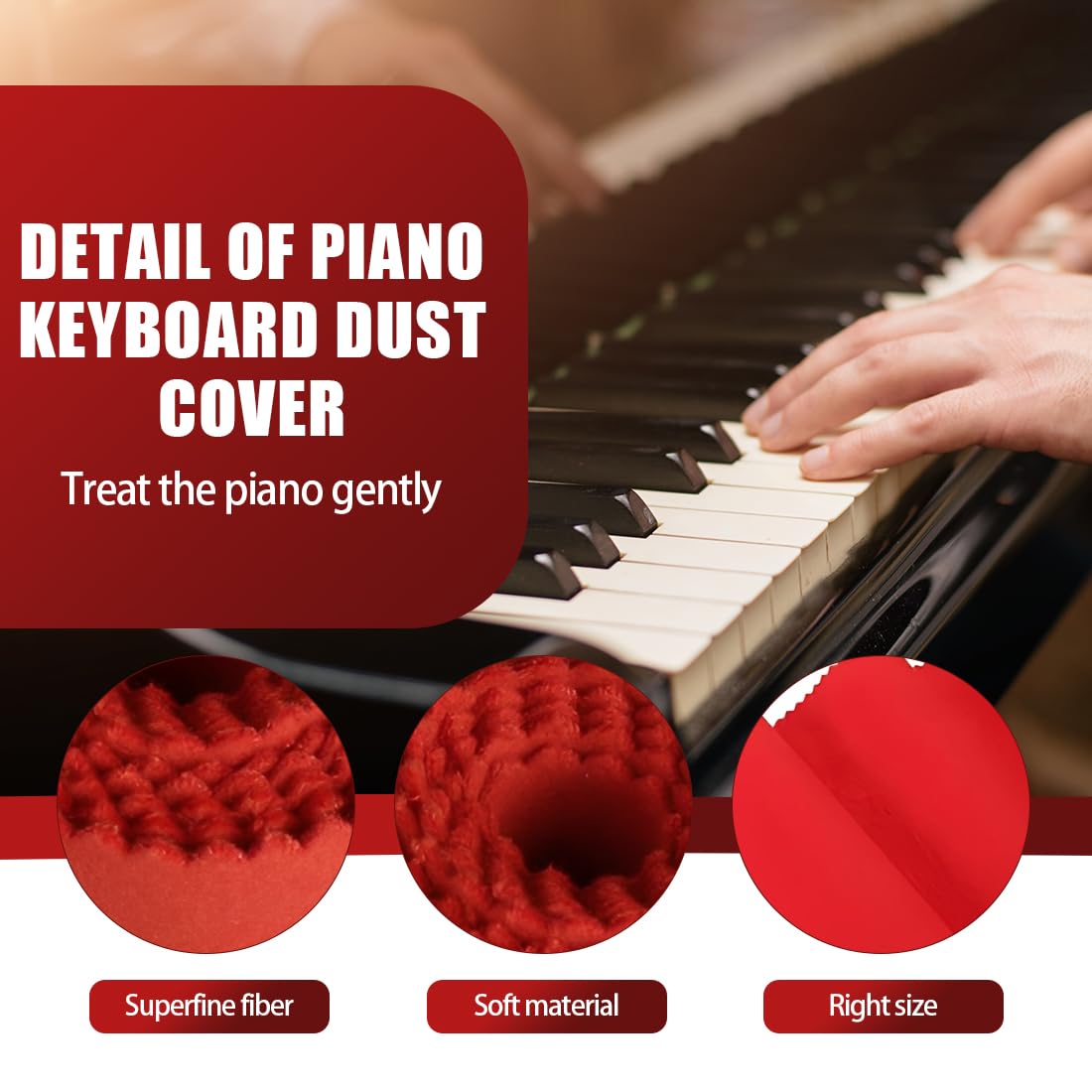 Staubschutz Für Klaviertastatur Reinigungstuch Anti-Dust Klavier (rot)