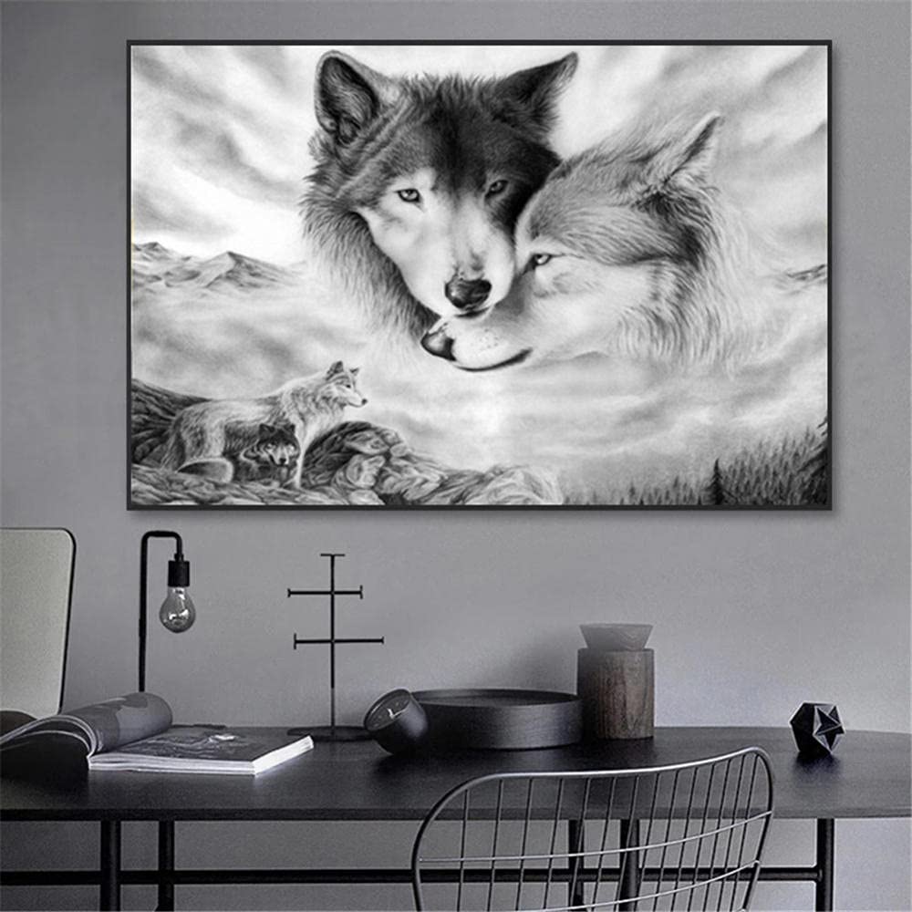 Duże zestawy do malowania diamentowego 5D dla dorosłych dzieci pełne wiertło wilk para DIY zestaw do haftu diamentowego haft krzyżykowy kryształ kryształ górski diament sztuka rzemiosło do domu dekoracja ścienna prezent -kwadratowy wiertło 60 x 120 cm