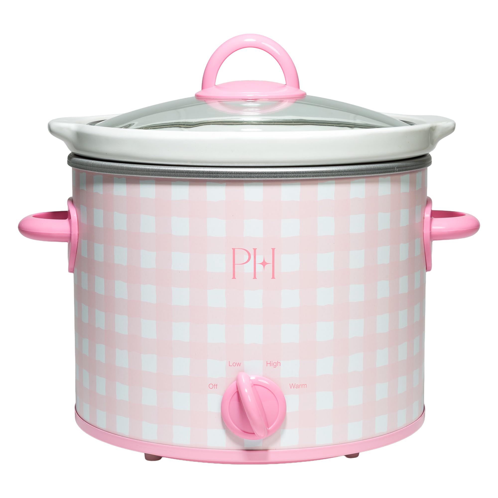 Paris Hilton 3.5-Quart Manual Slow Cooker, Features Three Settings (Low, High, Warm), Naturally Nonstick and Dishwasher Safe Stoneware Insert, Family Sized Capacity, Gingham Pink