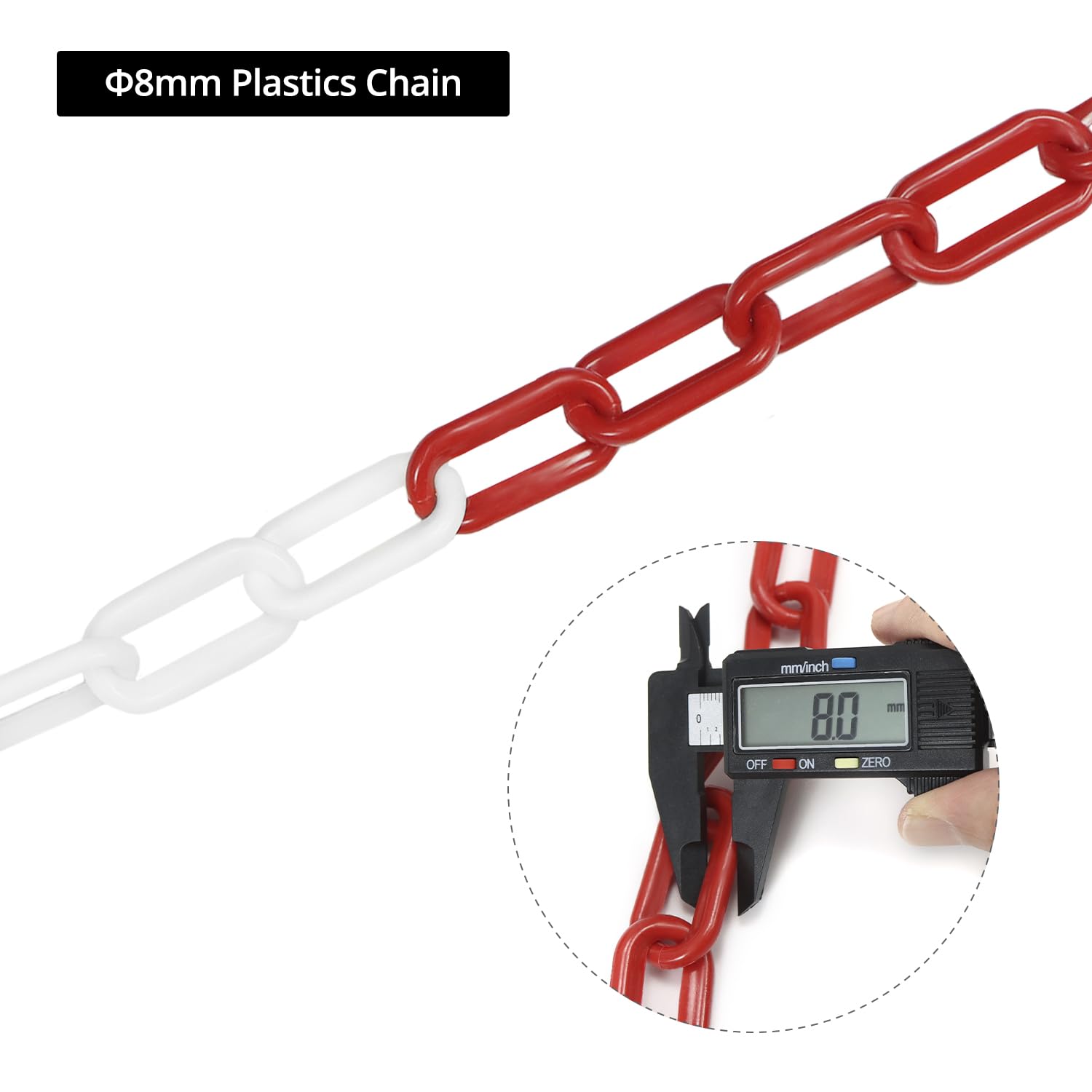 QWORK Cadena barrera de plástico 8mm 25M rojo blanco para aparcamientos