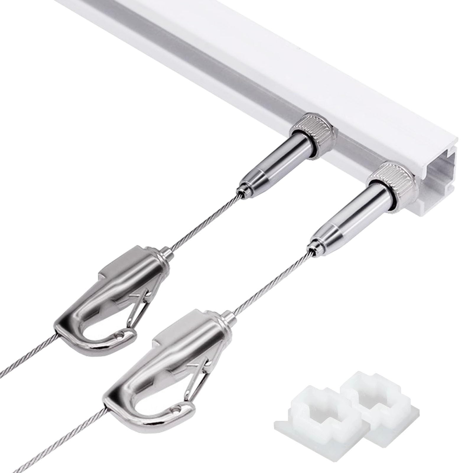 Cimaise pour Tableau Outils pour Accrocher des Tableaux de Style Galerie : Rail en Aluminium, Câble en Acier, Crochet et Embout ; Système D’accrochage Rapide et Robuste(0.6m/23" Rail,3.0m/118" Cable)