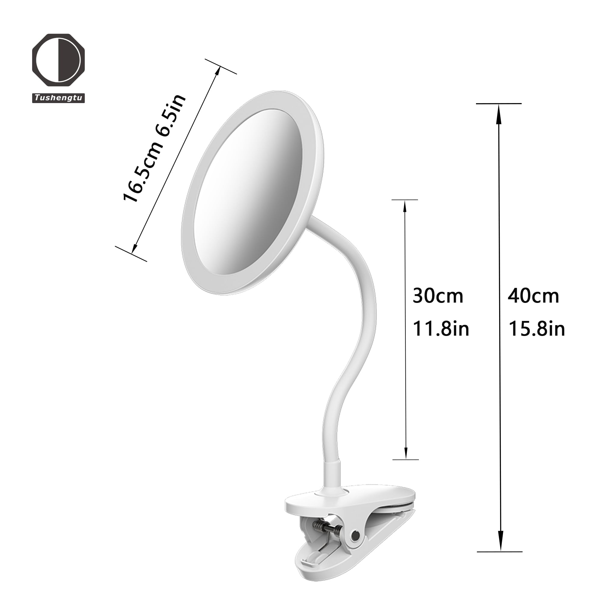 Miroir Grossissant 10x Lumineux à Clipser, 16.5cm Diamètre Miroir Grossissant Lumineux Pince, 2000mAh Rechargeable par USB, Miroir Grossissant a Pince (Blanc 10X)