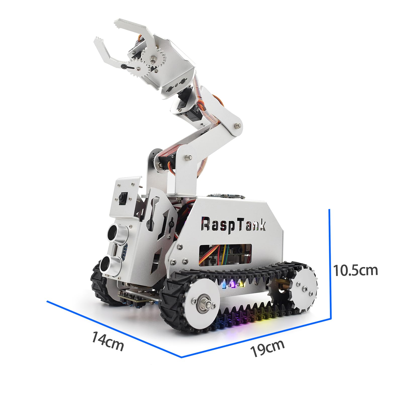 Adeept RaspTank Metall Smart Car Kit für Raspberry Pi 5/4B/3B/3B+(Board Nicht enthalten), Tank Tracking Roboter mit 4 DOF Roboterarm, OpenCV, Hindernisvermeidung, Linienverfolgung