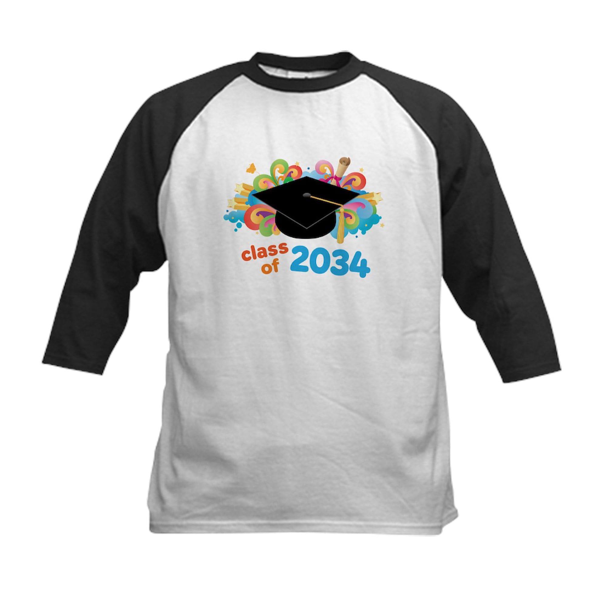 CafePress Class of 2034 Future Graduate Baseball Jersey Kids Cotton Baseball Jersey, 3/4 Raglan Sleeve Shirt Black/White