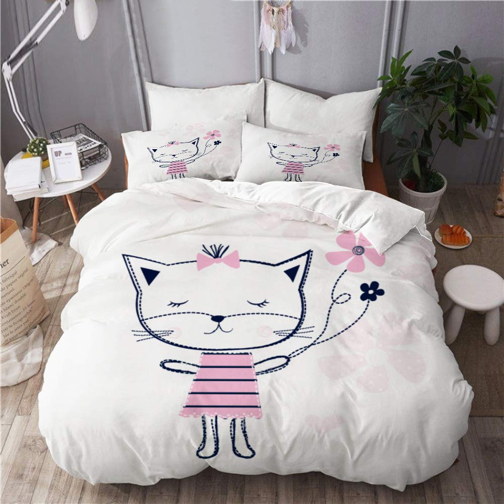 Amazon Tartiny 布団カバー シングル 3点セット かわいい猫の花のtシャツのグラフィック子供 ベッド用 掛け布団 枕 カバー 洋式 和式兼用 シングル 寝具カバーセット オンライン通販