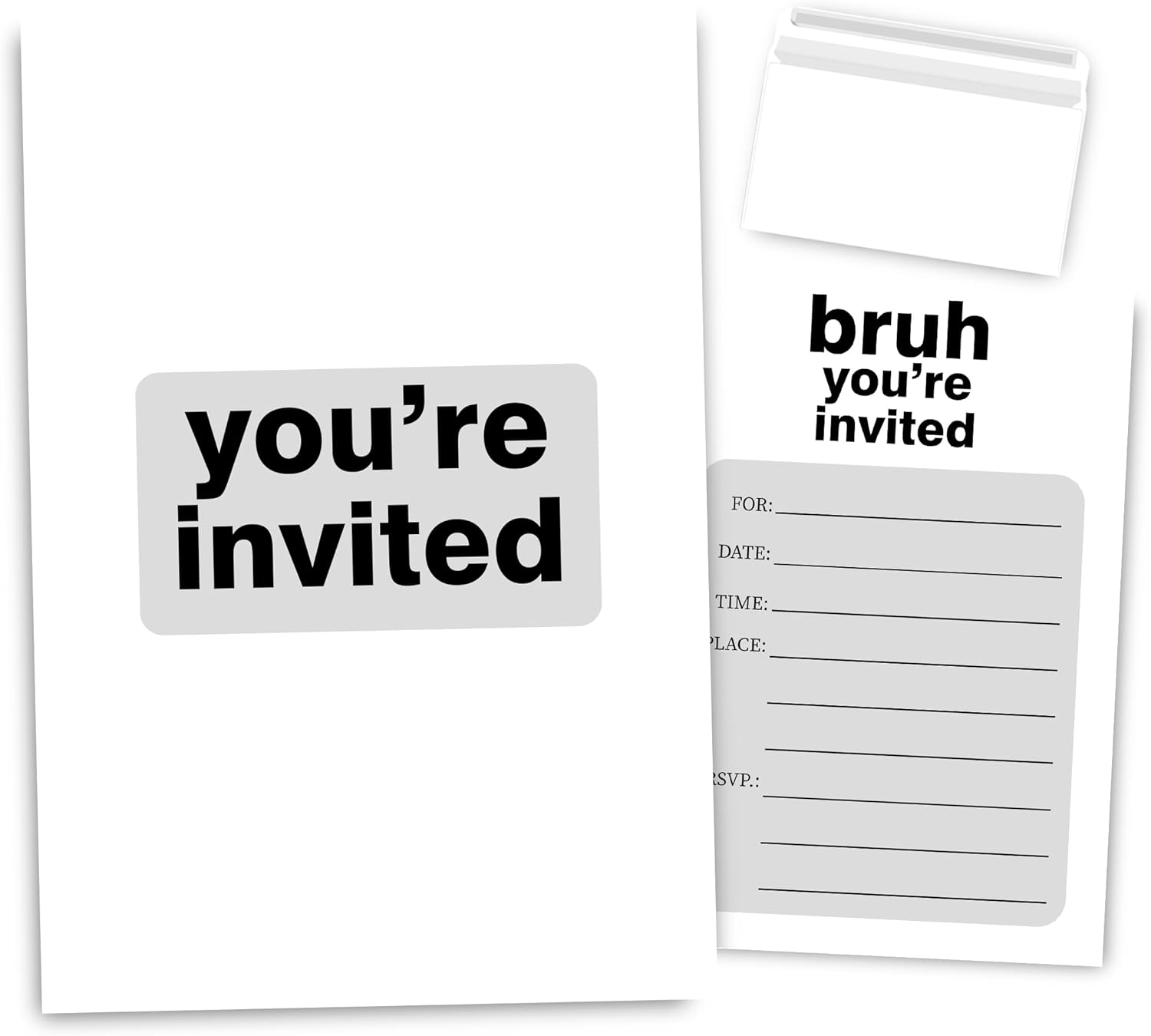 Minimalistic Birthday Party Invitations for Boys, Simple Birthday Invites for Boys, Bro You In Black and White Birthday Party, 30 Sets with Envelopes
