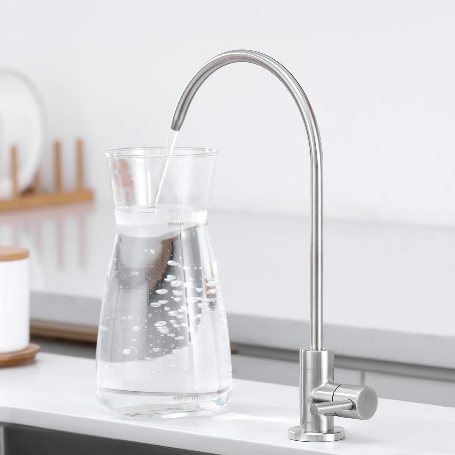 Grifo de filtro de agua RO sin espacio de aire, grifo de bebida de agua potable para sistemas de ósmosis inversa, sistema de filtración de agua, acero inoxidable 304 (níquel cepillado)