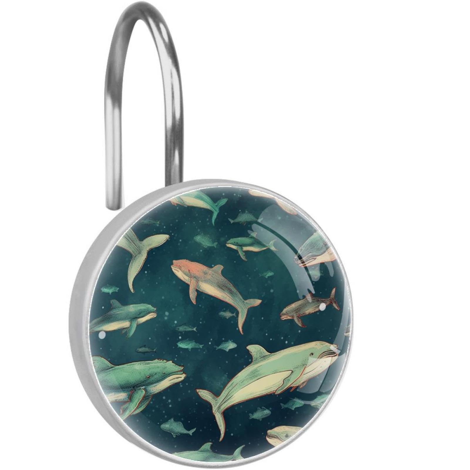 Ganchos para cortina de ducha antióxido ballena marina azul de cristal para baño limpio 12