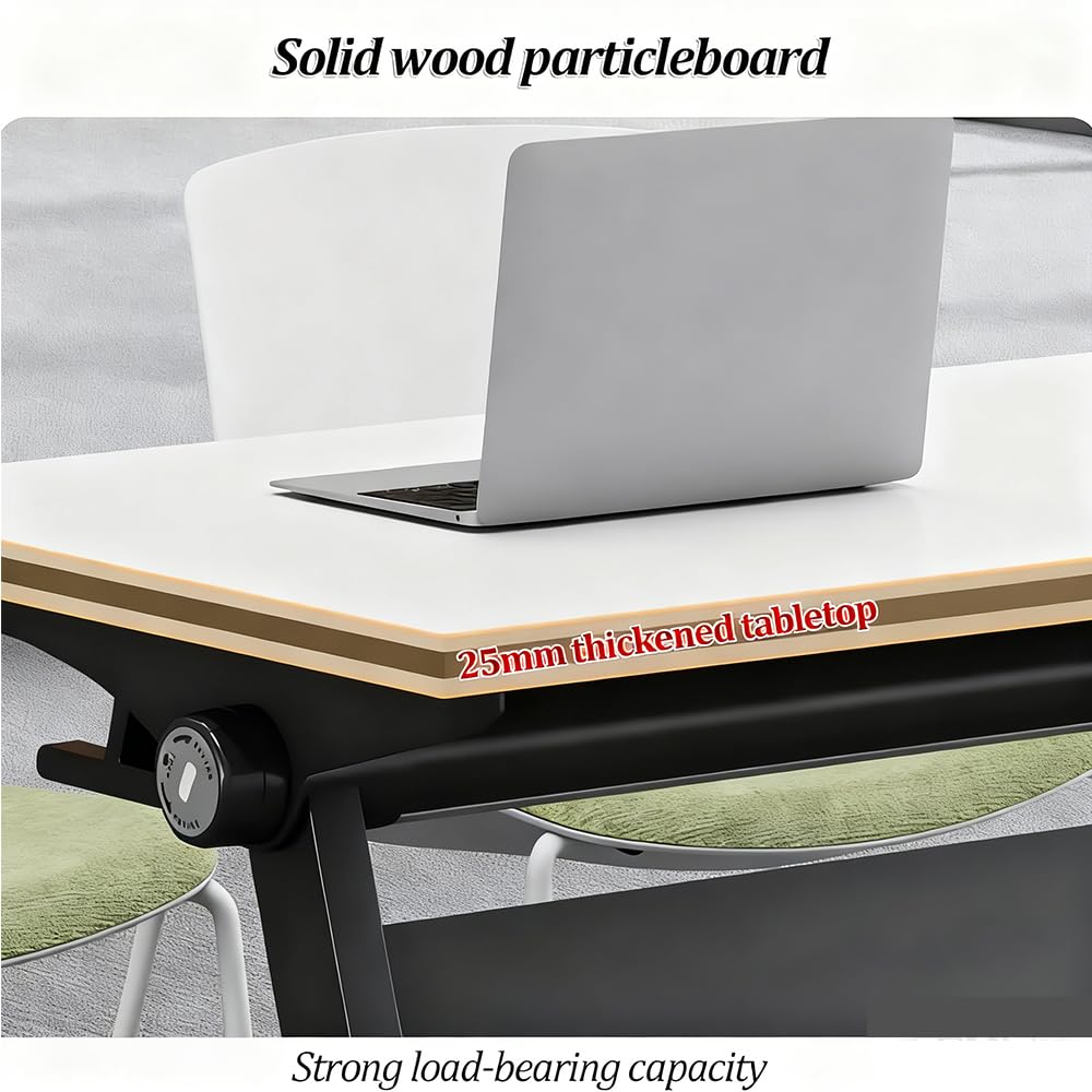 Tavolo da conferenza pieghevole con piano in legno e pannello privacy design modulare per uffici e aule con ruote bloccabili telaio in acciaio postazione di lavoro salvaspazio