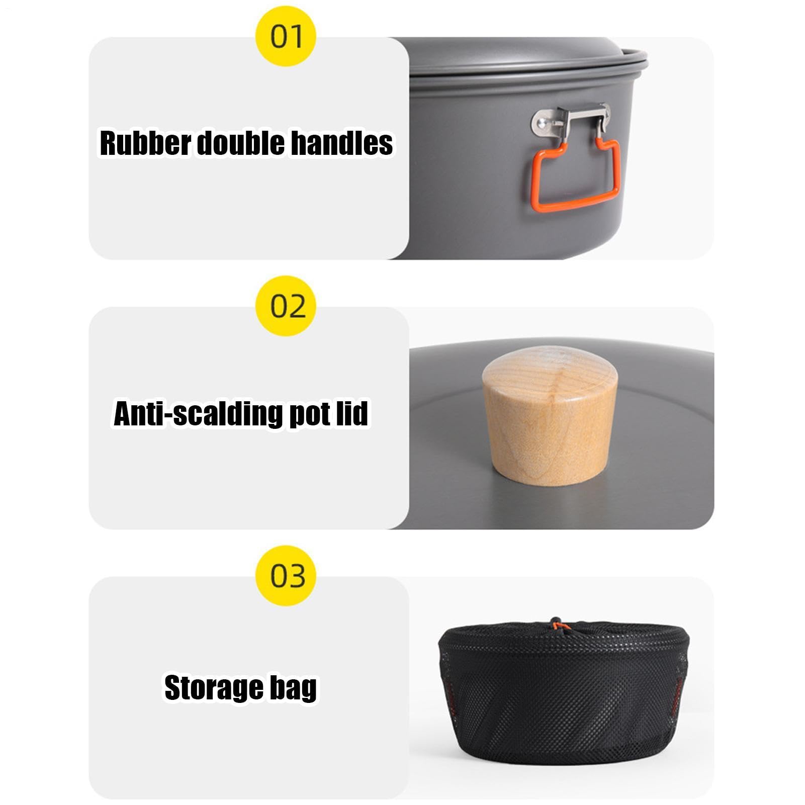 Sartenes Para Cocinar Para Acampar - Olla Para Acampar Portátil, Equipo De Cocina De Aluminio, Cazuelas Resistente Al Calor De Gran Capacidad | Utensilios De Cocina Ligeros Para Exteriores
