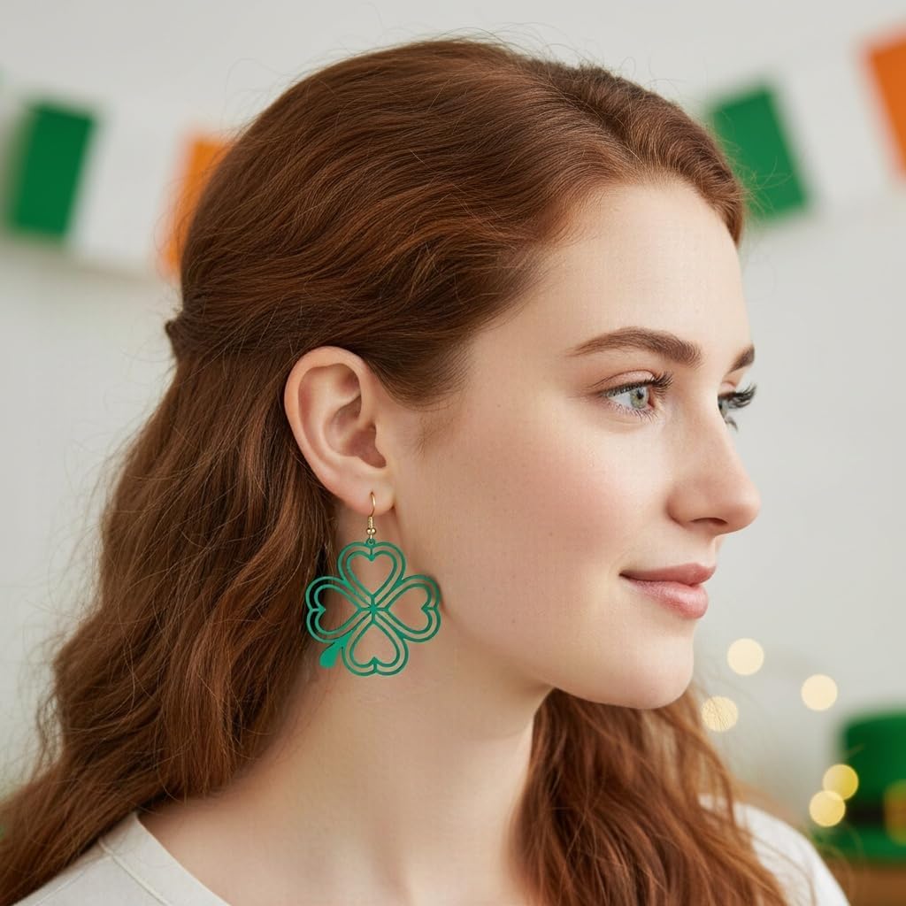 St Patrick'S Day Clover Earrings for Women Gold Clover Drop Dangle Earrings Lucky Shamrock Earring Irish Jewelry St Patricks Day Accessories - Image 2