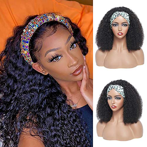 14 Inch Kinky Curly Headband Wigs Human Hair None Lace Wig Wigs for Black Women Brazilian Virgin Hair Wet and Wavy Headb