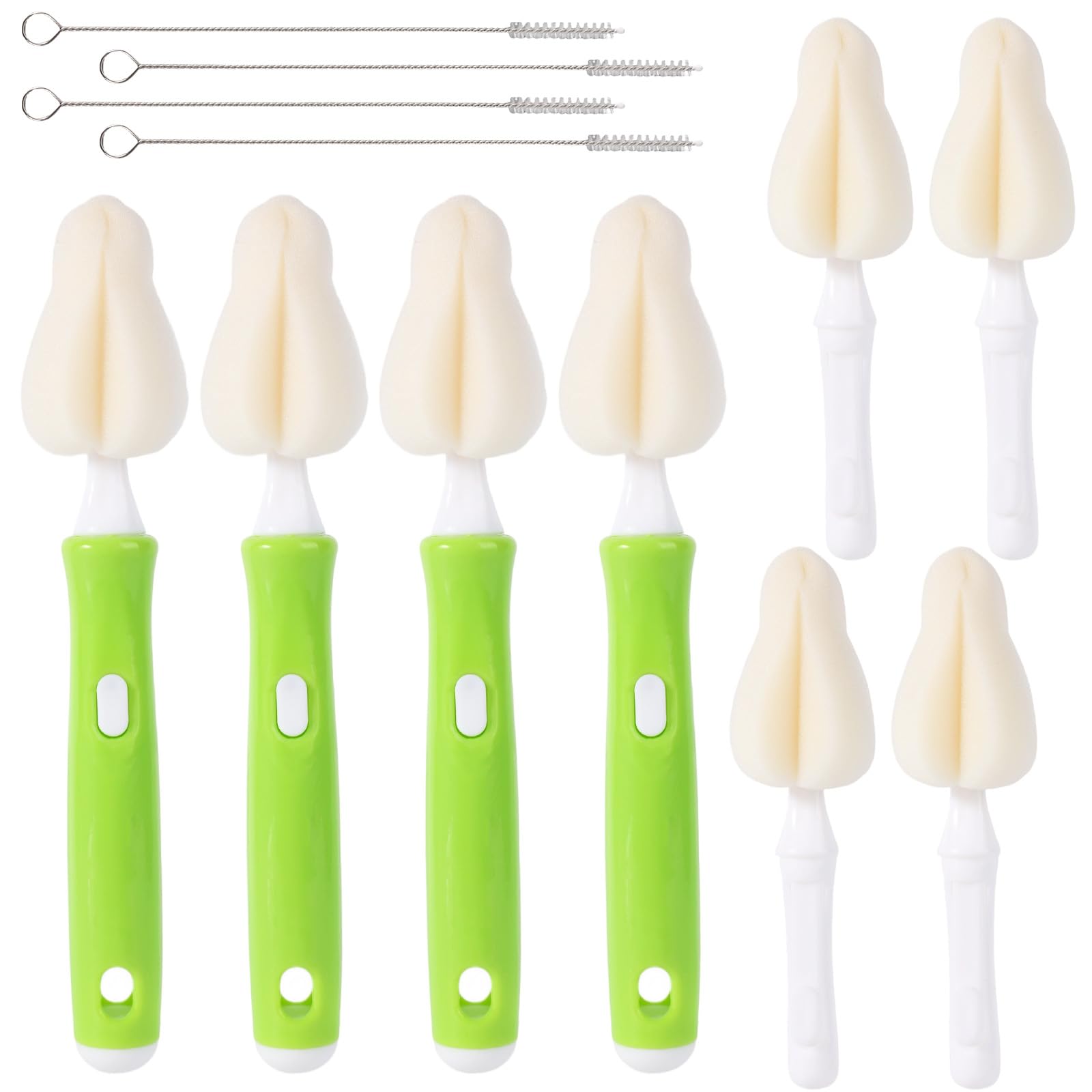 12pz Set Spazzole per Biberon Tettarelle in Spugna, Include Pulisci-Biberon con Testine di Ricambio e Spazzole Cannucce per Pulizia Mangiatoie Tazze e Cannucce