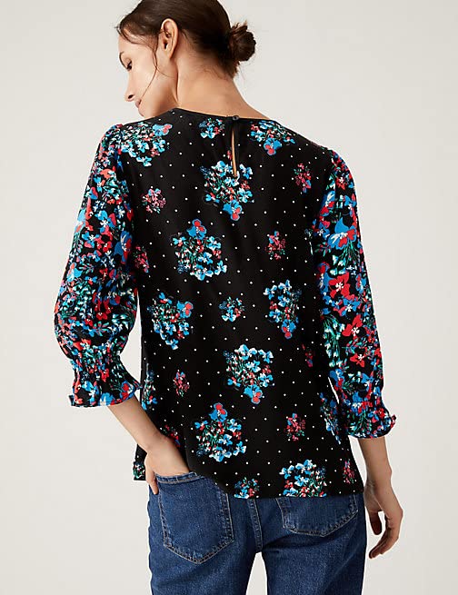 Image of Marks & Spencer Womens Floral Viscose Round Neck Regular Fit Long Sleeve Top