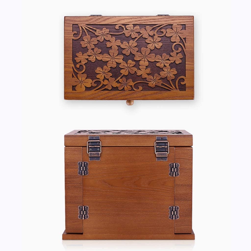 Portagioie in legno a 5 strati, con serratura, per orecchini, anelli, collane, bracciali, gioielli (A 21 x 18,5 x 21,5 cm)