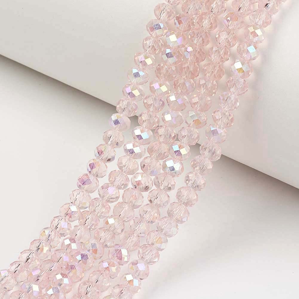 Cheriswelry 10 Strands Faceted Rondelle Glass Beads 4x3mm Transparent Rainbow Plated Spacers Beads Crystal for Jewellery Bracelet Necklace Making, Pink