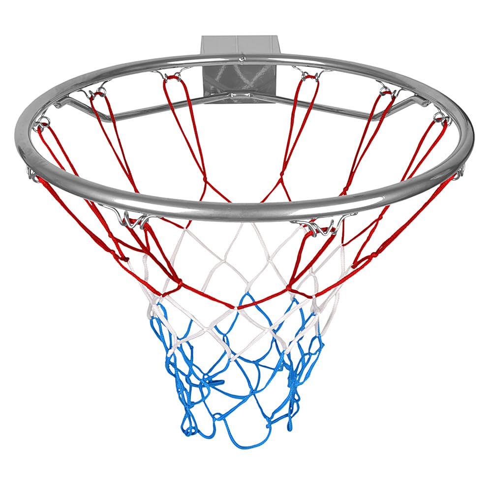 molti Canasta de baloncesto para montaje en pared – Aros de baloncesto con red y tornillos, Ø 45 cm para interior y exterior Canasta robusta para jardín, garaje, escuela y campo deportivo (plata, 45