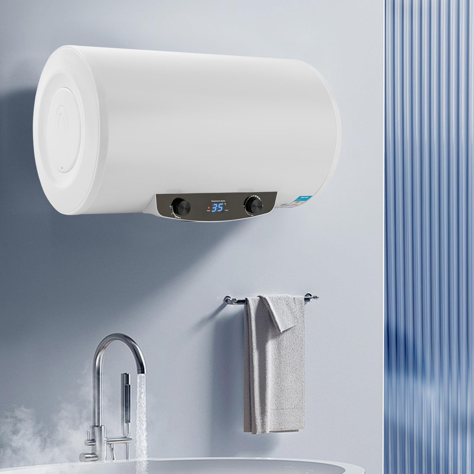 Scaldabagno elettrico ad acqua calda 2000 W, montato a parete con display digitale e doccetta manuale, IPX4, caldaia a risparmio energetico per cucina, bagno e camper