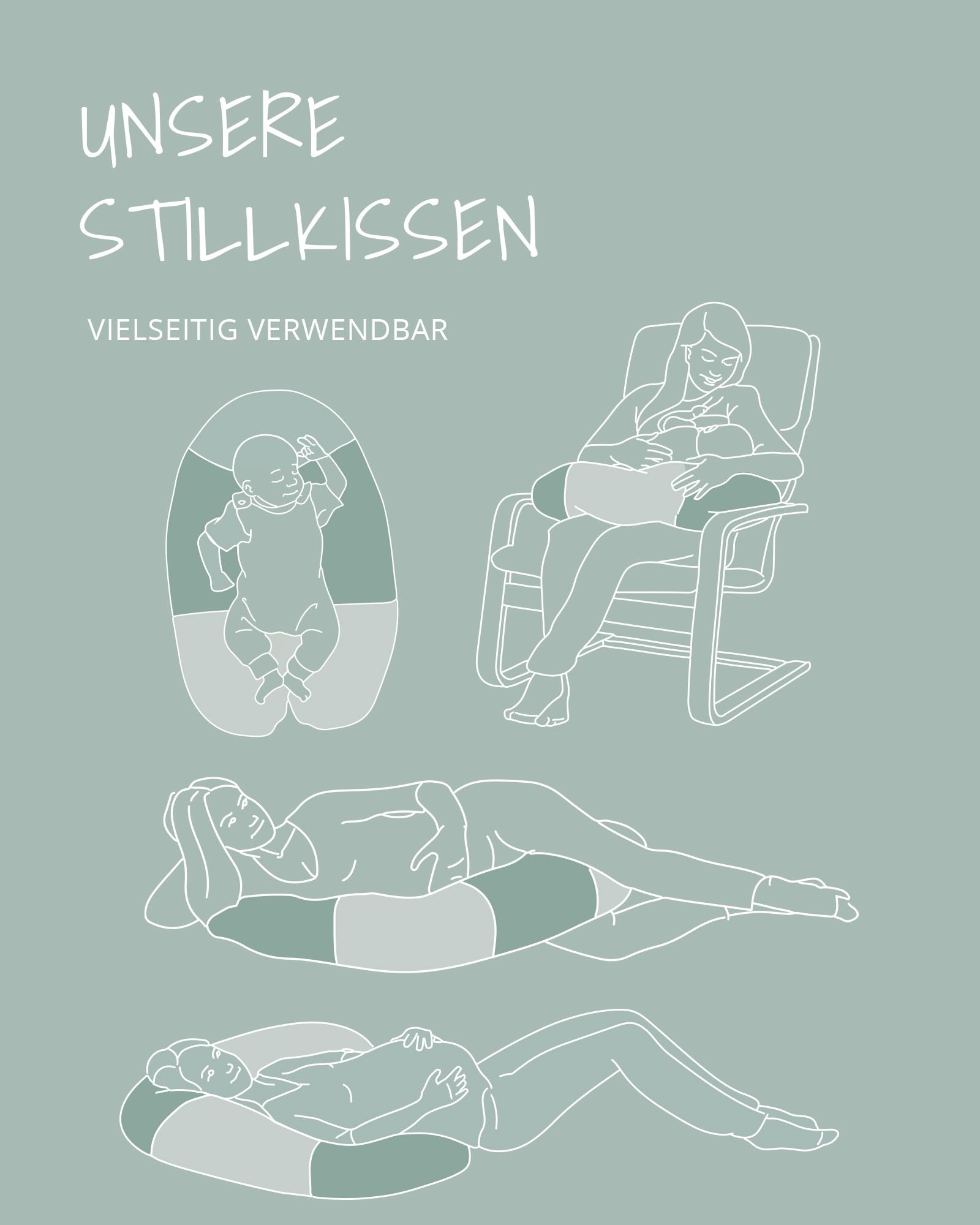 ULLENBOOM Stillkissen 190 cm - 100% OEKO-TEX Materialien, Ideal als Schwangerschaftskissen & Seitenschläferkissen - Stillkissenbezug 100% Baumwolle, Füllung: Mikroperlen, Sand