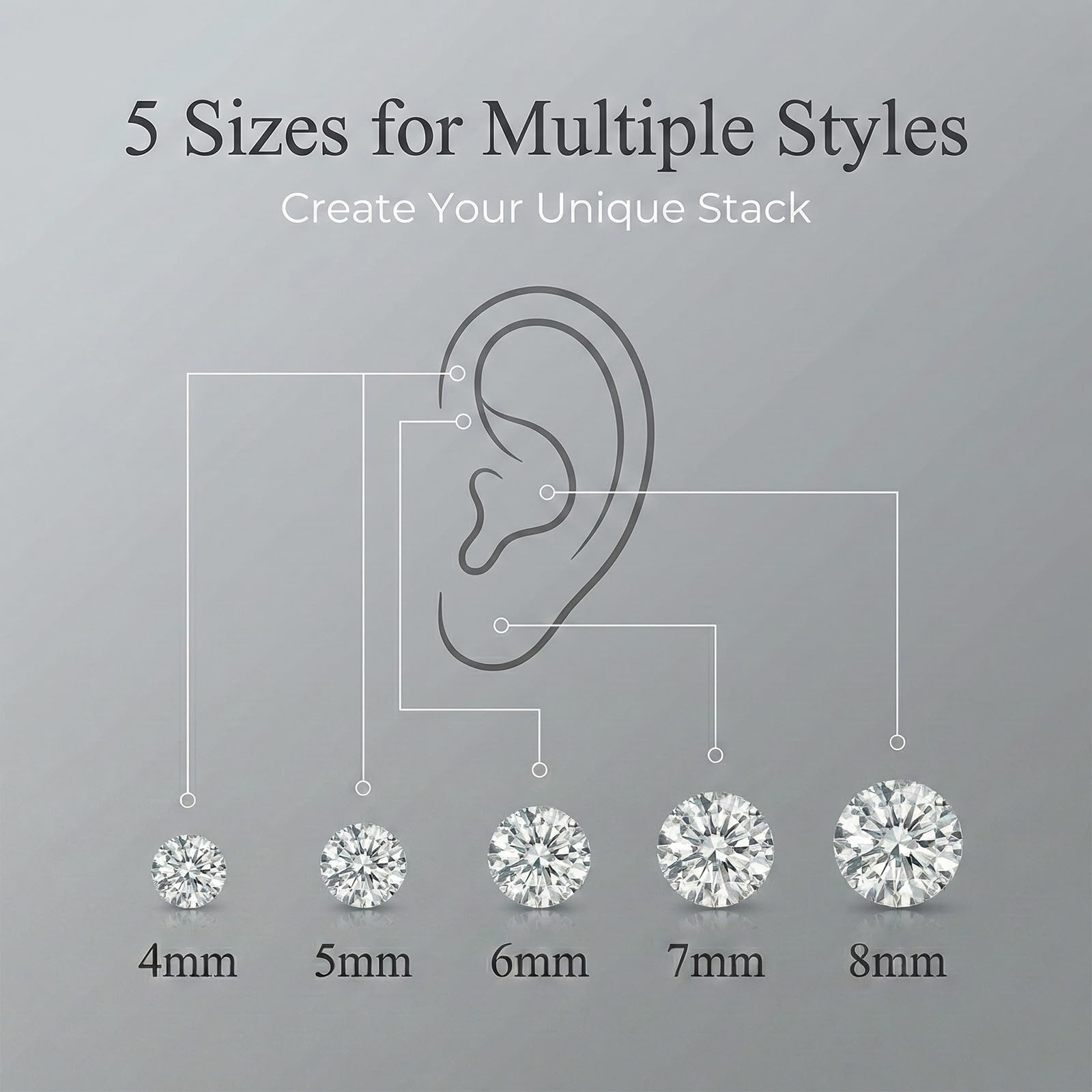 Kit 5 Paia di Orecchini Clip Magnetici con Zirconi - Adesione Sicura e Regolabile, Ideale per Ogni Occasione - Accessorio di Moda Non Perforante per Uomo/Donna, Pronto da Indossare 4-8mm