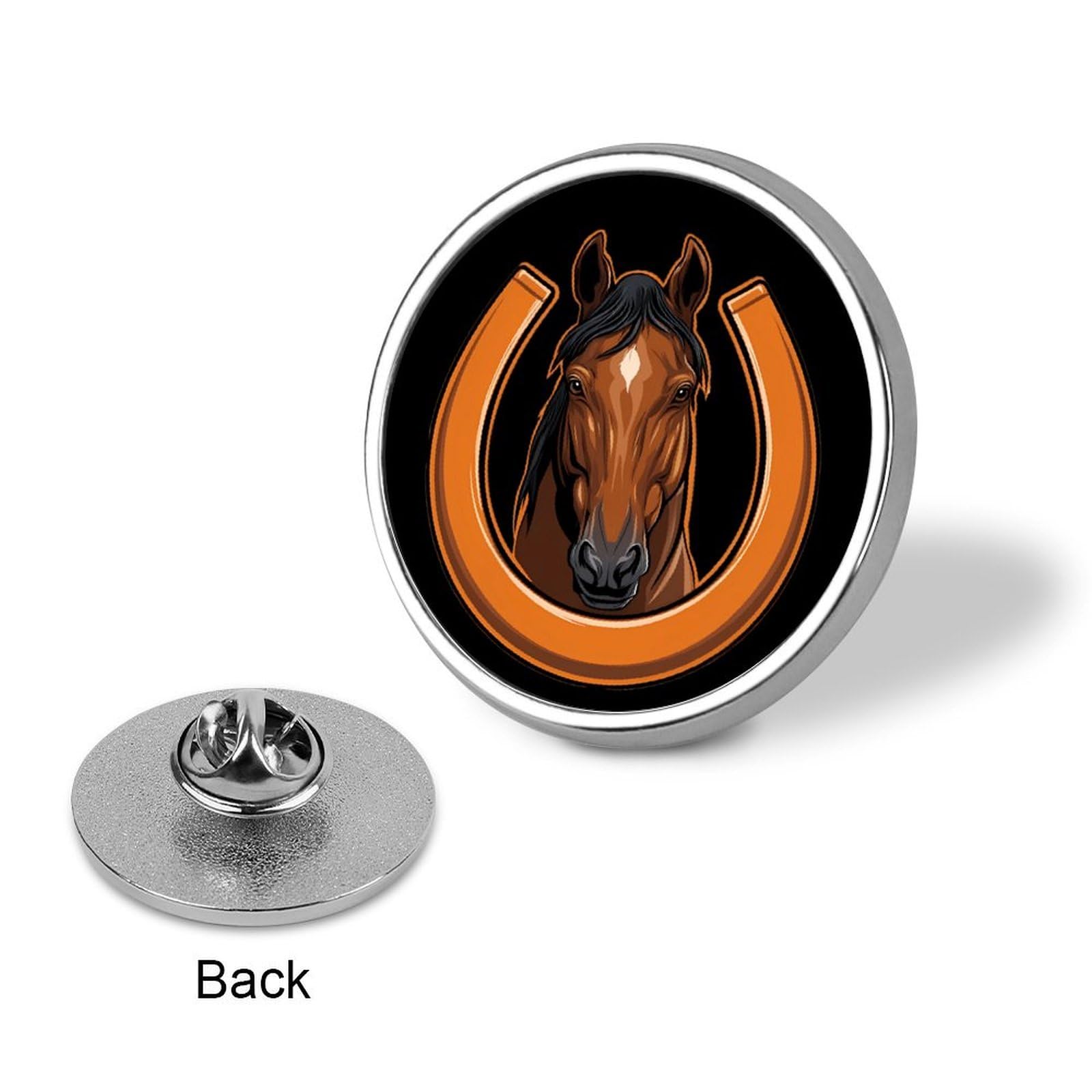 Horse And Horseshoes Round Lapel Pin Button Brooch Pins Badge for Clothing Jewelry Accessories — view 3