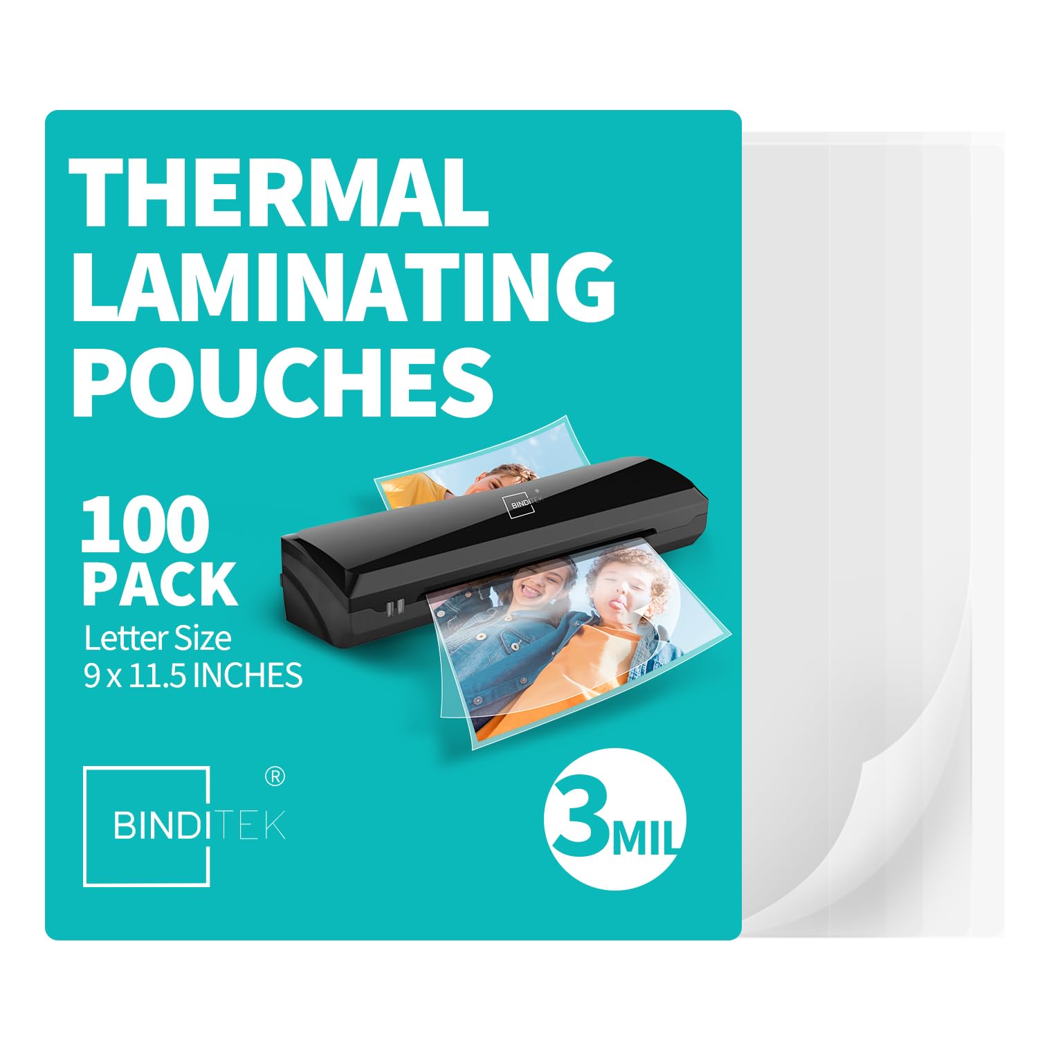 Binditek 100 Pack 3 Mil Thermal Laminating Pouches, 9x11.5 Inches Laminating Sheets, for Letter Size, Ultra Clear, Glossy, Hold 8.5x11 Inches, Heat Seal, Office School Supplies