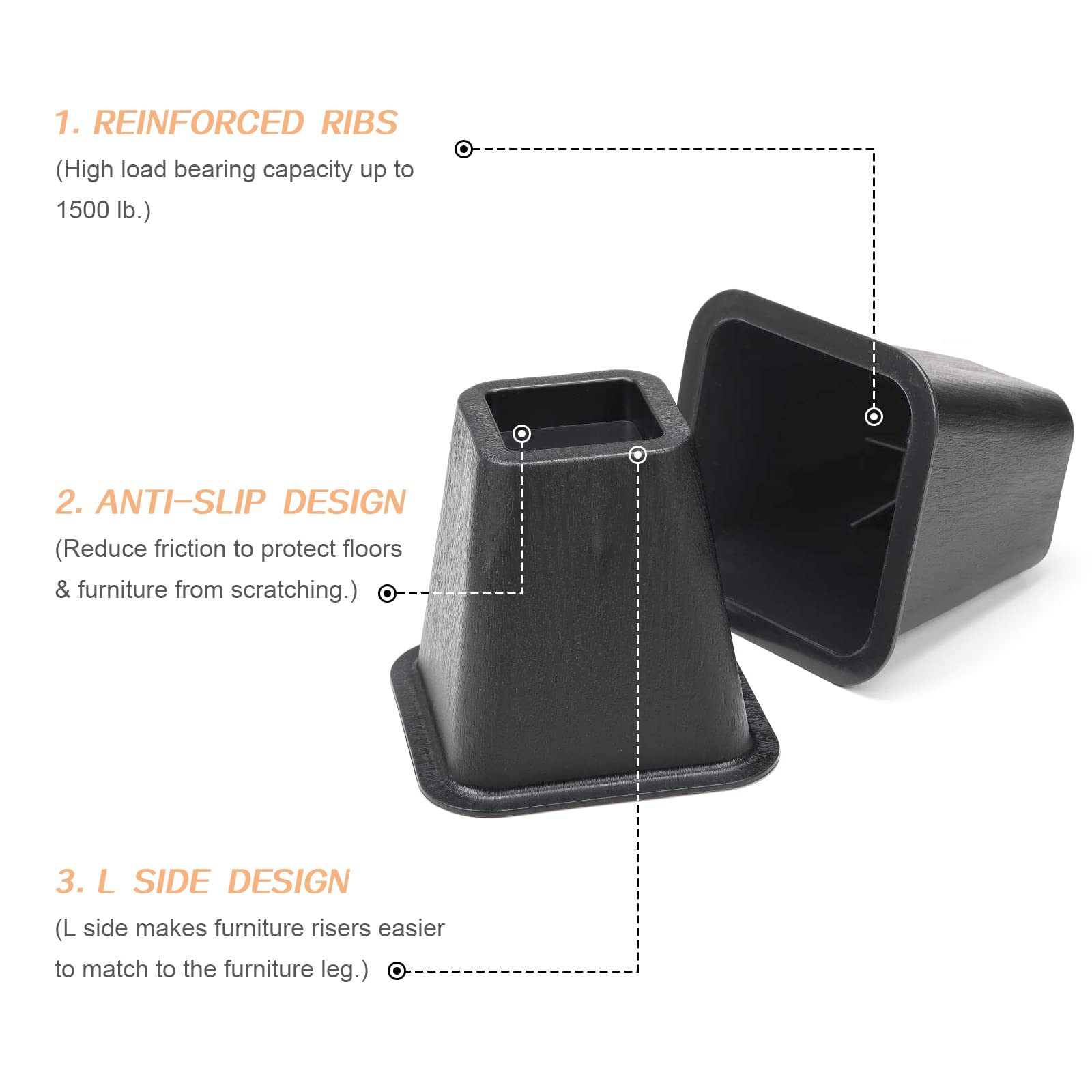 Snapklik.com : Bed Risers 6 Inch Heavy Duty, Square Furniture Frame ...