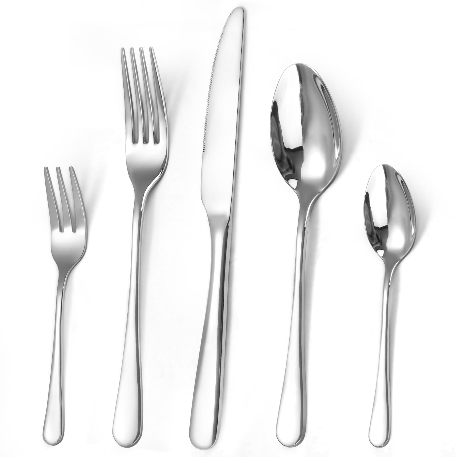 Juego de cubiertos para 12 personas, 60 piezas, juego de cubertería con cuchillo, tenedor, cuchara, cubiertos de acero inoxidable pulido espejo, apto para lavavajillas
