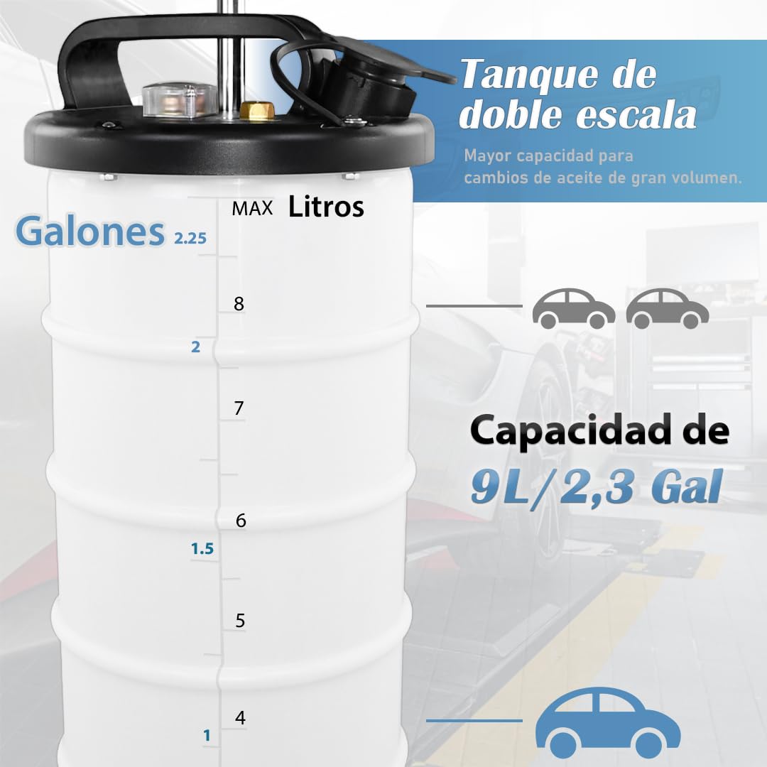 FIRSTINFO A1108H | 3.ª generación 9 L Hecho en Taiwán | Extractor de Aceite manual patentado con manómetro, 5 mangueras incluido tubo ultrafino de 130 cm