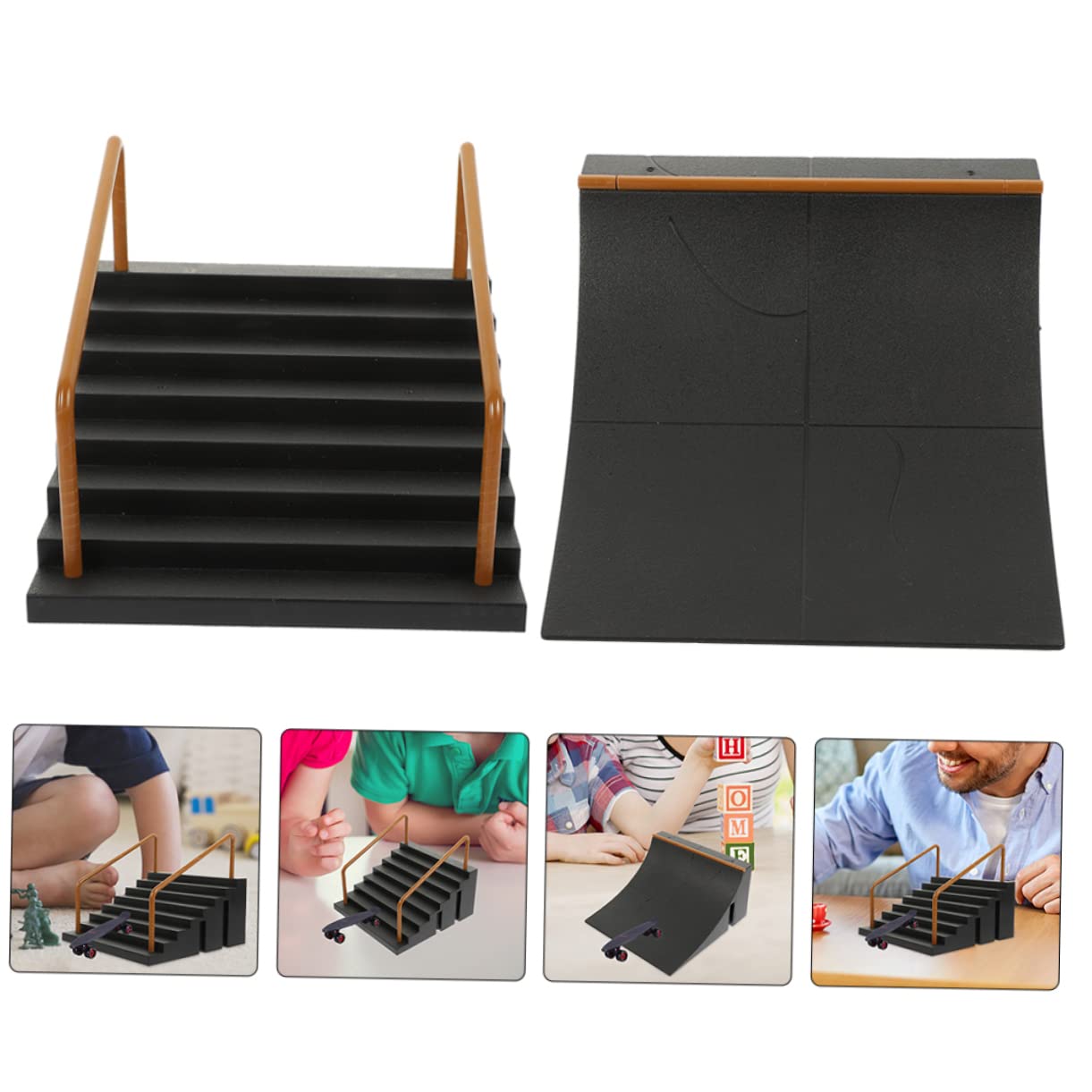 Toyvian 2pezzi Rampe Finger Skateboard in Plastico Nero per Skateboard Lovers e Kids, Accessori per Ostacoli e Pista, per Back To School Party