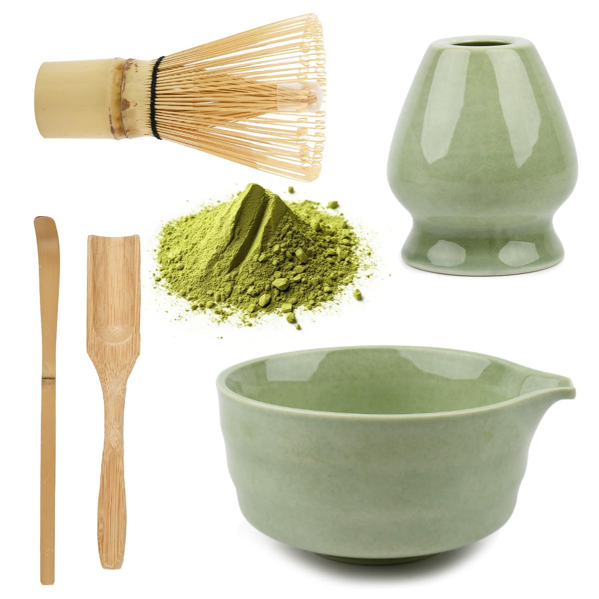5 piezas Te Matcha kit, Set de Té Matcha con Cuenco Te Matcha, Batidor te Matcha y Soporte, Cuchara Matcha | Sonjunto de Batidos de Matcha para el Hogar, la Oficina y Como Regalo