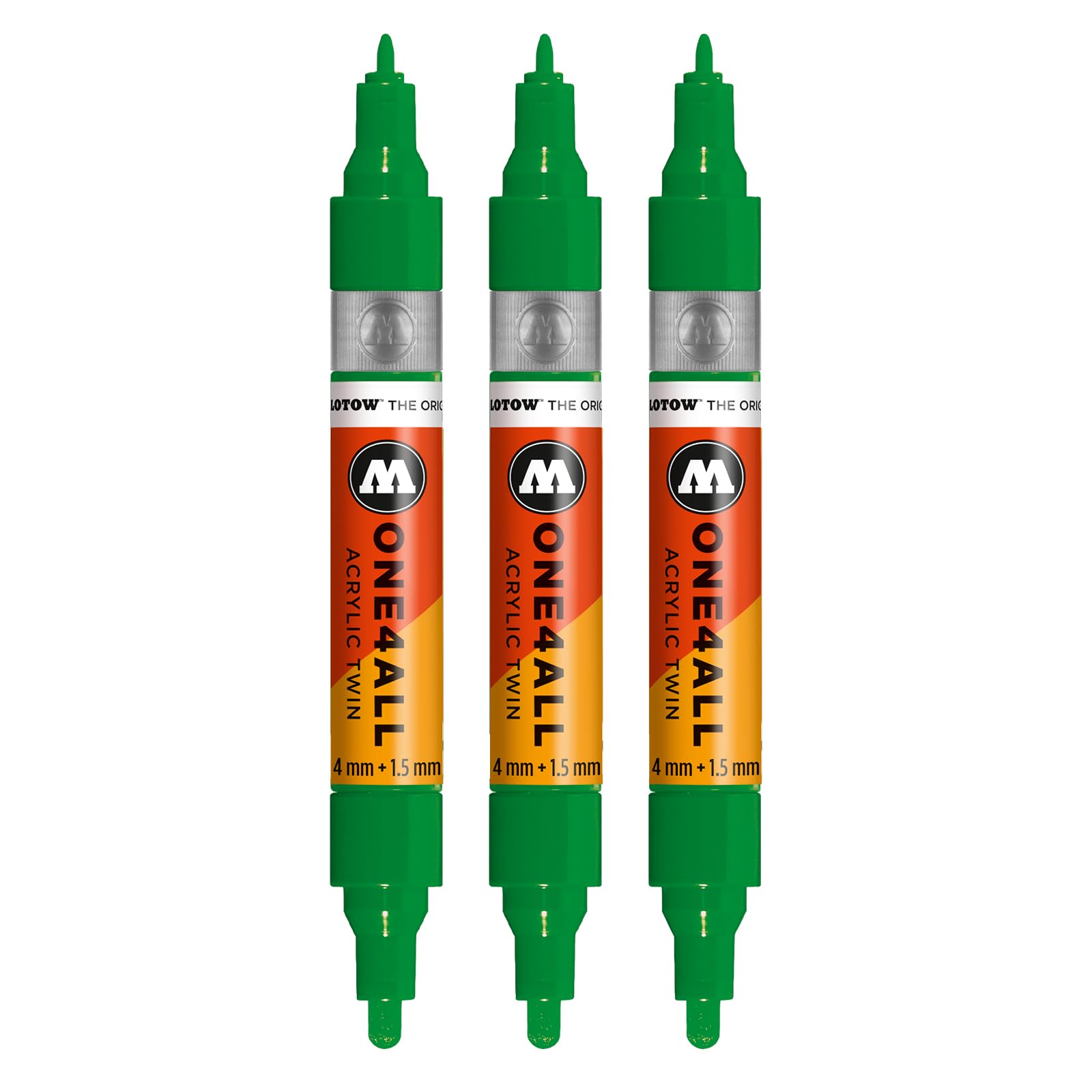 Molotow One4All Acrylic Twin Marker (1.5 and 4.0 mm Line, High Coverage and Permanent, Quick Drying, Refillable, for Almost All Surfaces) Pack of 3 Colour 256 Clover Green