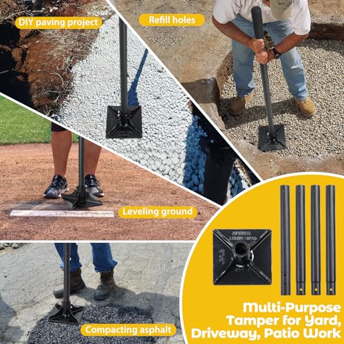 Tamper Tool, Heavy Duty 8"x 8" Steel Ground Tamper Tool for Garden Yard, Metal Hand Landscaping Tampers for Dirt, Soil,Concrete,Asphalt,58 Inch Long Handle,Driveway Repairing, Pathway Ground Leveling - Image 7