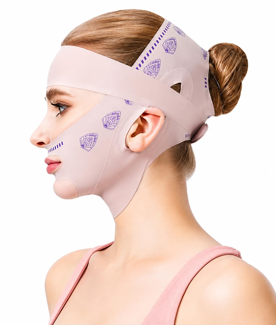 ramson v line face lifting mask for women, double chin reducer jawline shaper, face toning & firming compression strap for sleeping, anti-wrinkle skin tightening belt (pink)