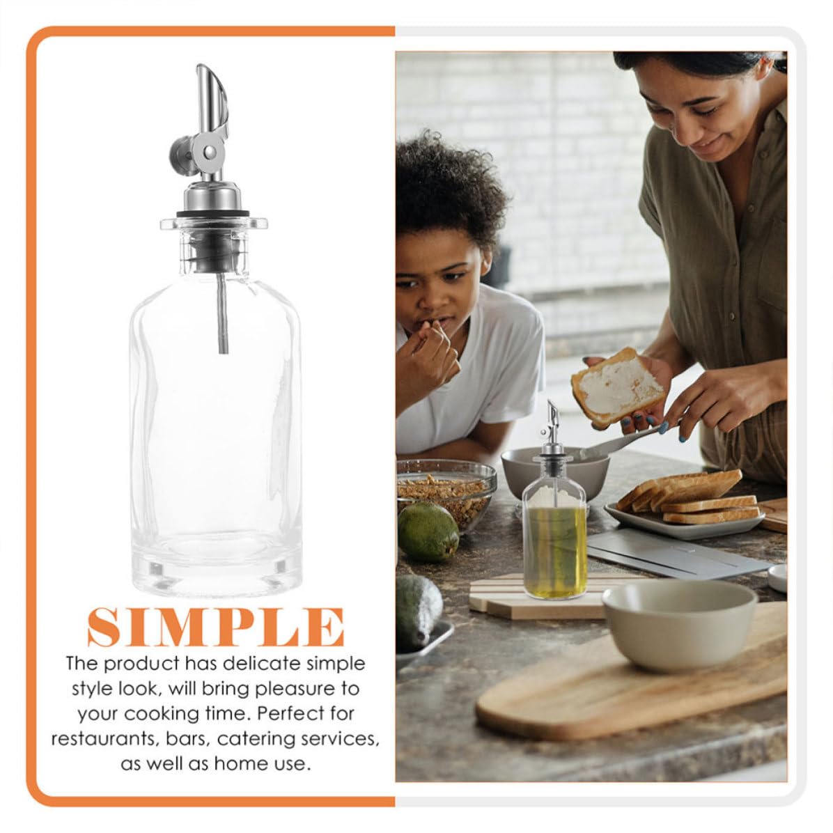 INOOMP Dispensador de Aceite y Vinagre de Vidrio 500ml Apertura Automática, Acero Inoxidable, sin Fugas, Adecuado para Cocina y Condimentos, Pack de 2 Unidades