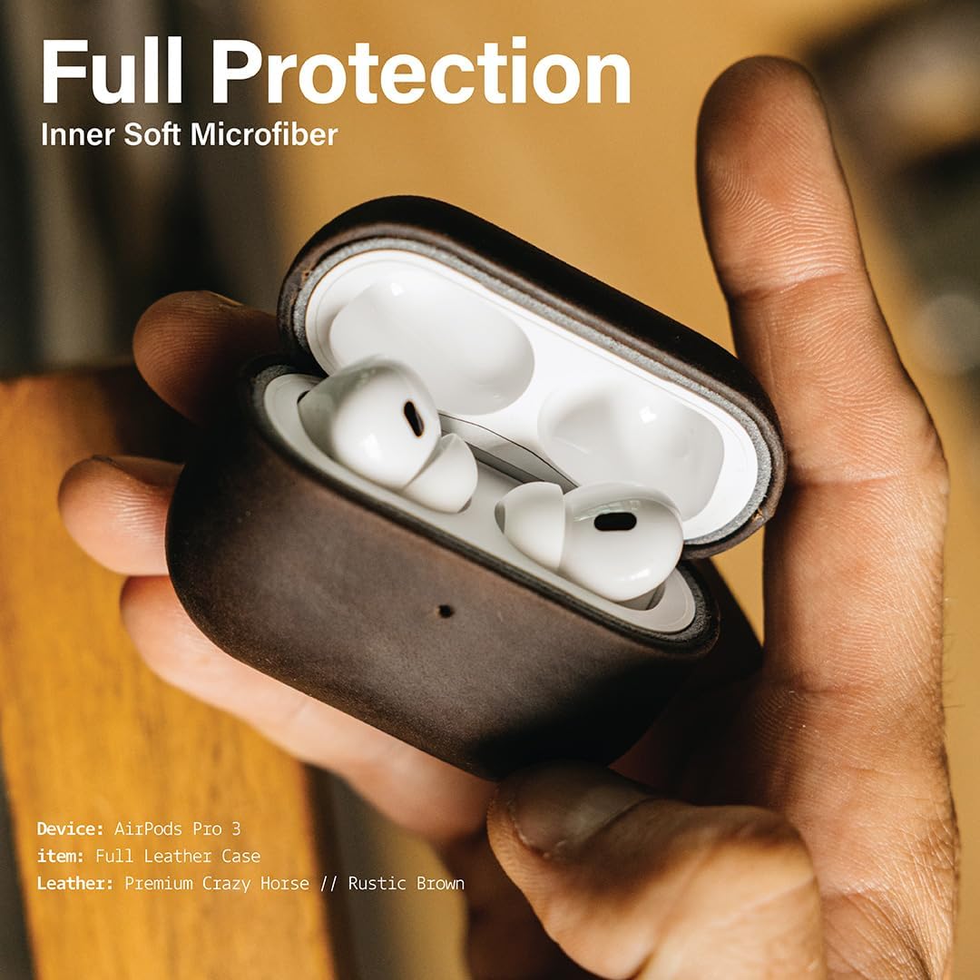 KORDIZ for AirPods Pro 3rd Generation Leather Case Cover – Genuine Full-Grain Crazy Horse Cowhide Leather Case for Airpods Pro 3 – Rugged Vintage Patina – Front LED Visible (Rustic Brown)