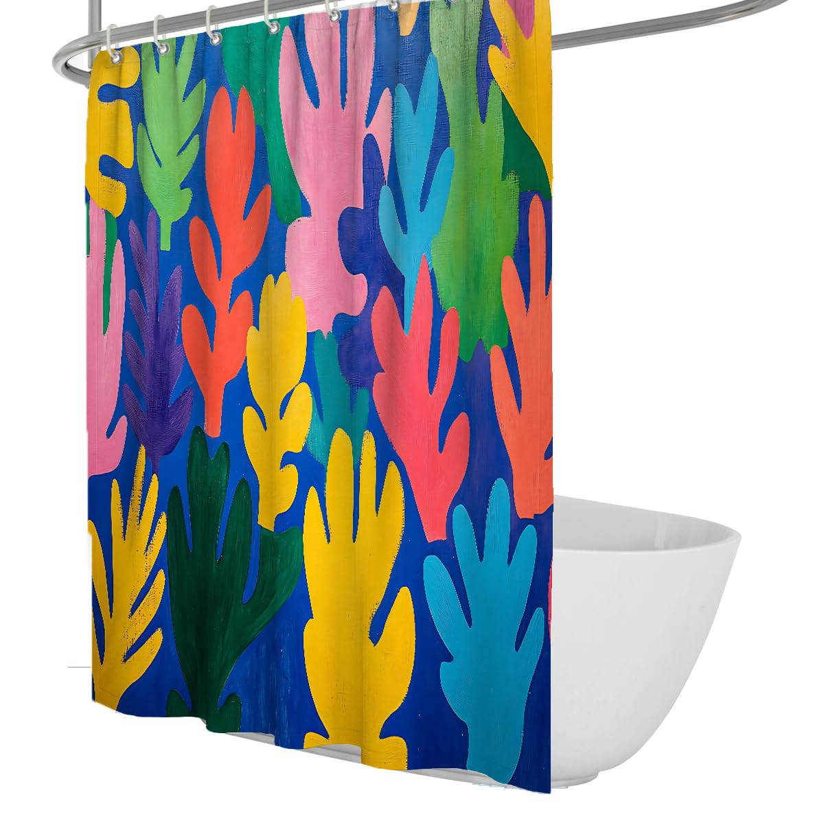 OLLIAR Home Oil Painting Abstract Shower Curtain Set Bright Contemporary art Colorful leaves Aesthetic Shower Curtain Waterproof Polyester Fabric Bathroom Curtain 240x180cm