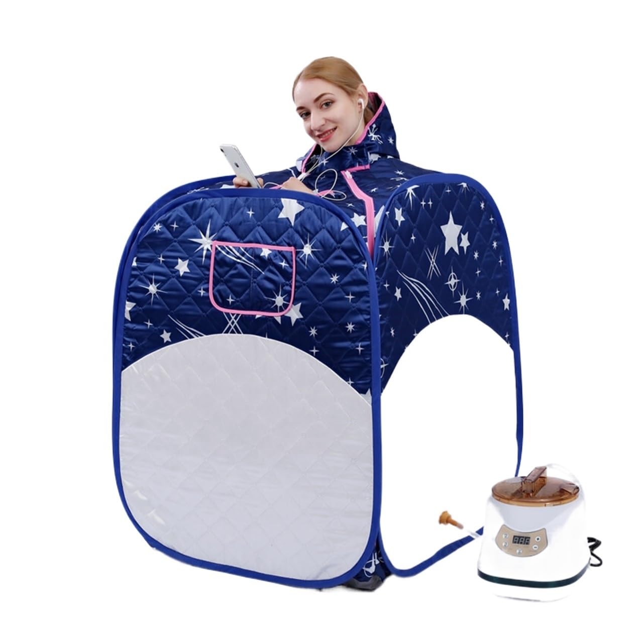 Przenośna sauna 3.0L 1500W nerator pary, składany intelintny osobisty namiot parowy SPA Sauna dla łAgodzenia Stresu I ZmęCzenia (Color : AJ-PS03M-2, Size : 1)