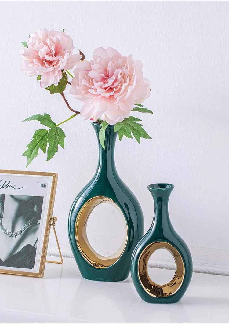 Green Decorative Ceramic Vase, Modern Home Décor (Small)