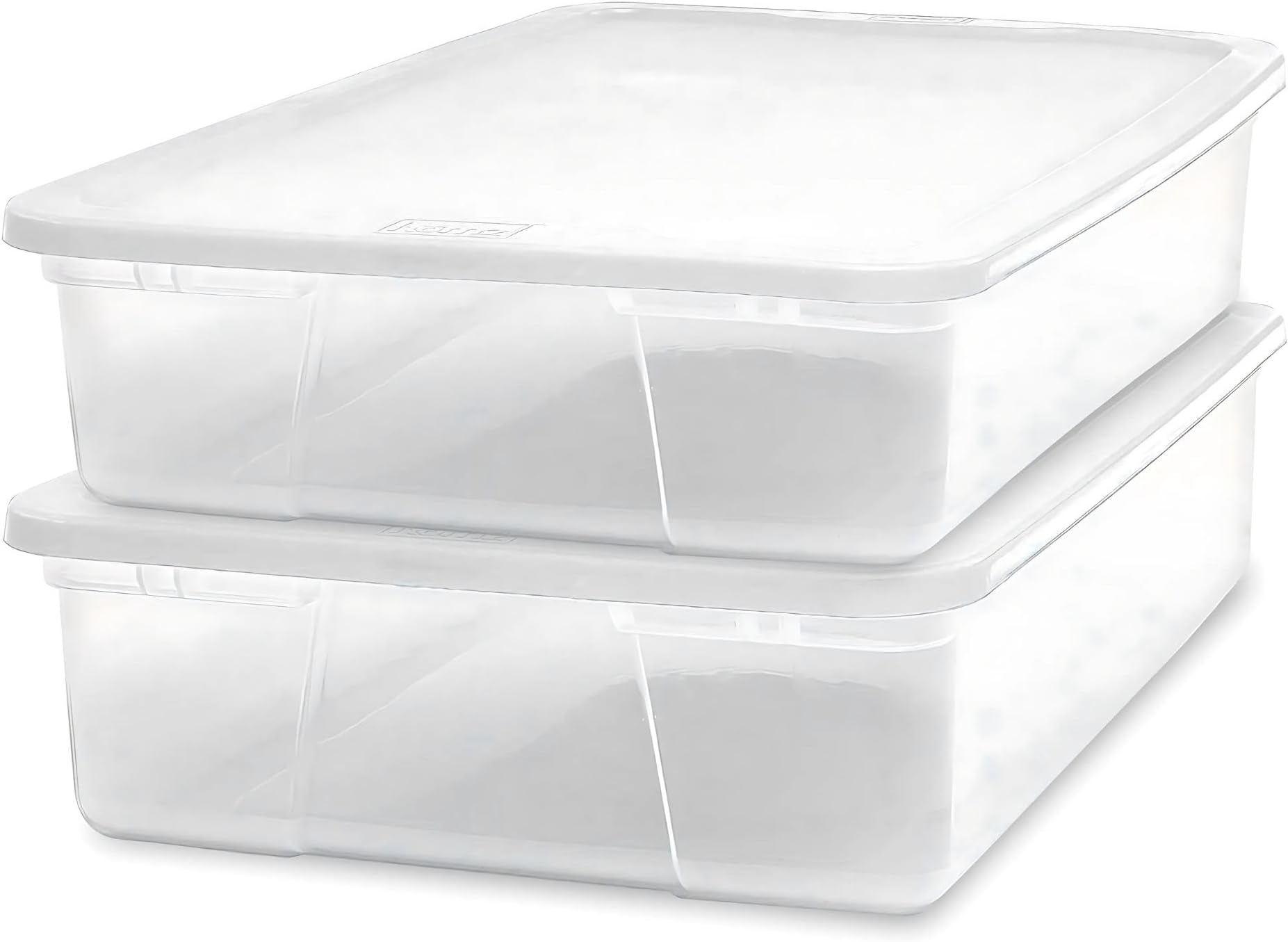 HOMZ 2-Pack Snaplock, Small Clear Plastic Storage Organizer Bins w/ Lids, 28 Quart, White - Stackable Container Boxes for Bedroom, Bathroom, Garage, and Office Organization