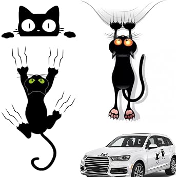 Lithyc 3 St ck wasserfeste Aufkleber Katze und Auto   lustig f r den Au enbereich