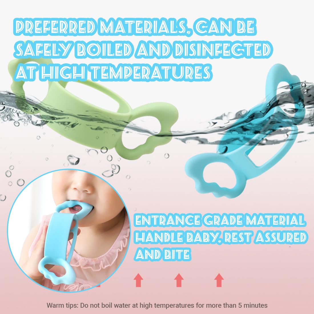 2 manici per biberon in silicone, manici quadrati per biberon a bocca larga, manici cavi in ​​silicone con impugnature ad angelo, accessori per biberon