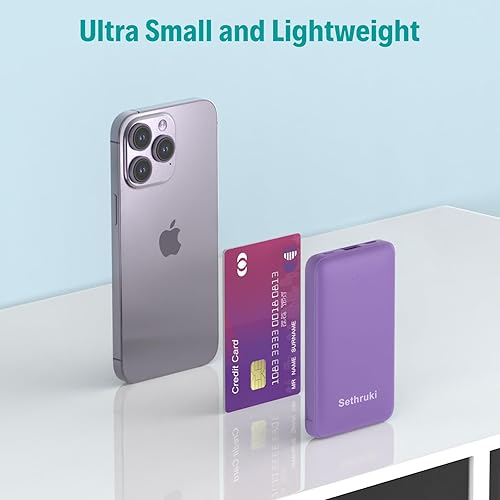 Miniatura 9 de Cargador portátil de 5000 mAh ultra delgado USB C para niñas, mini batería pequeña de carga rápida con cables integrados compatibles con teléfonos