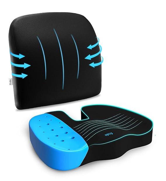 Frido Back Support Lumbar Cushion and Coccyx Cushion Combo, Black